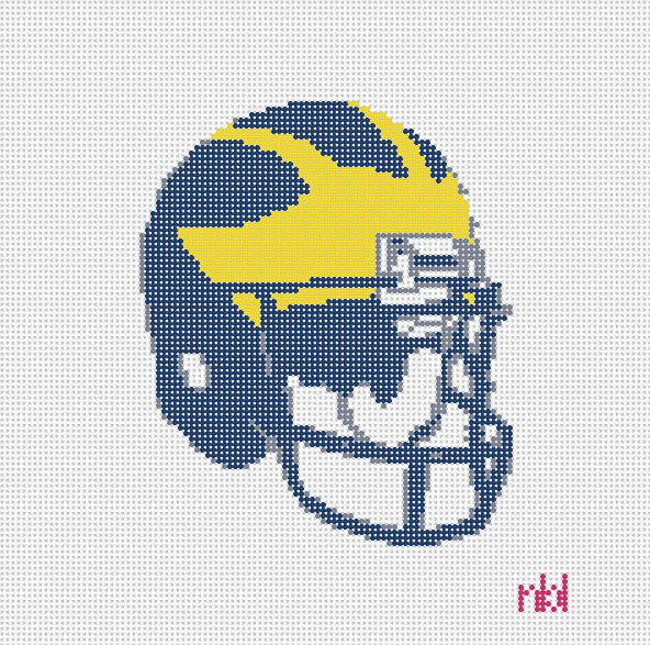 cross stitch football helmet Michigan Helmet 6 by 6 canvas