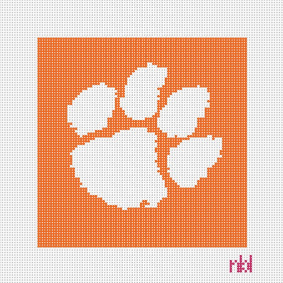 Clemson Paw Logo 6 by 6 - Needlepoint by Laura