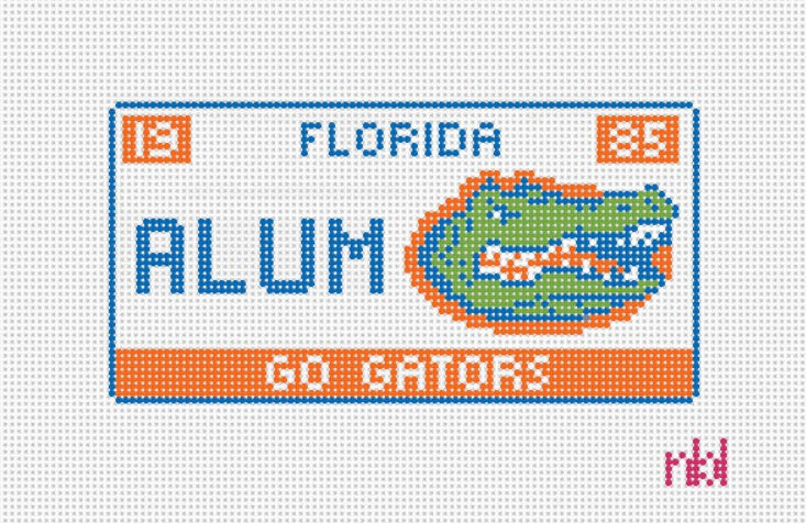 Florida License Plate with Gator Logo - Needlepoint by Laura