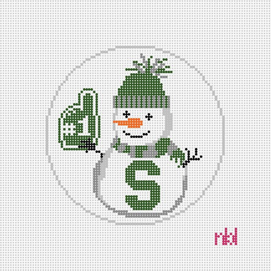 Michigan State Snowman 4 inch round Needlepoint by Laura