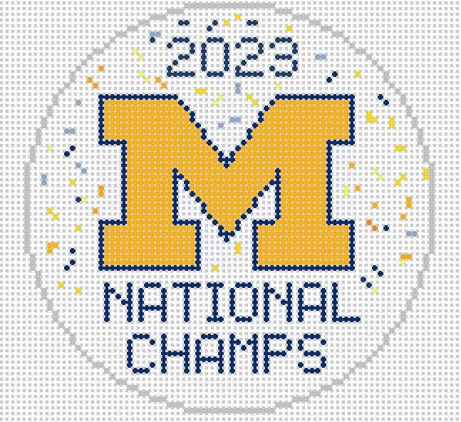 Michigan 4 inch round CHAMPIONS needlepoint canvas - Needlepoint by Laura