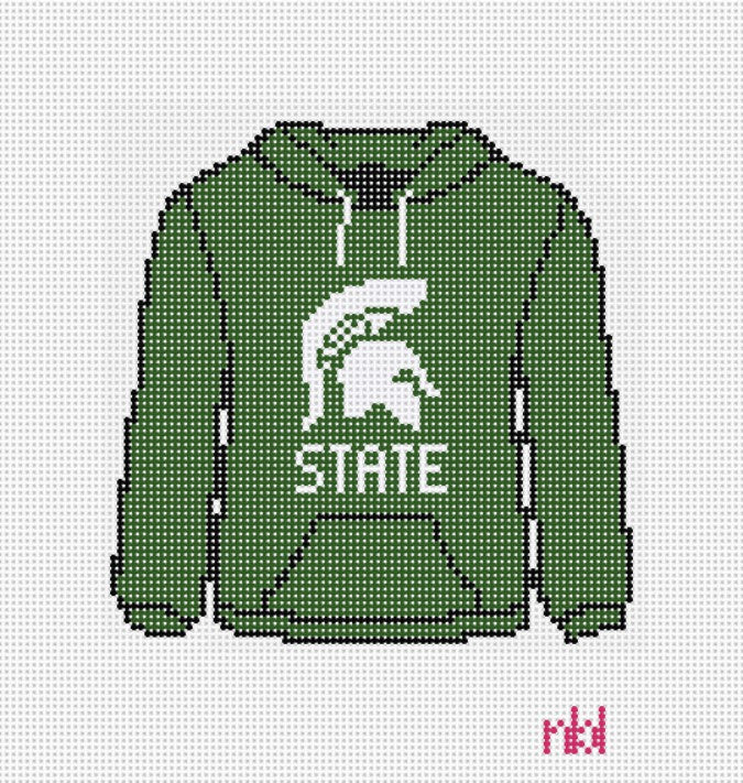 Michigan State Hooded Sweatshirt Needlepoint Canvas - Needlepoint by Laura