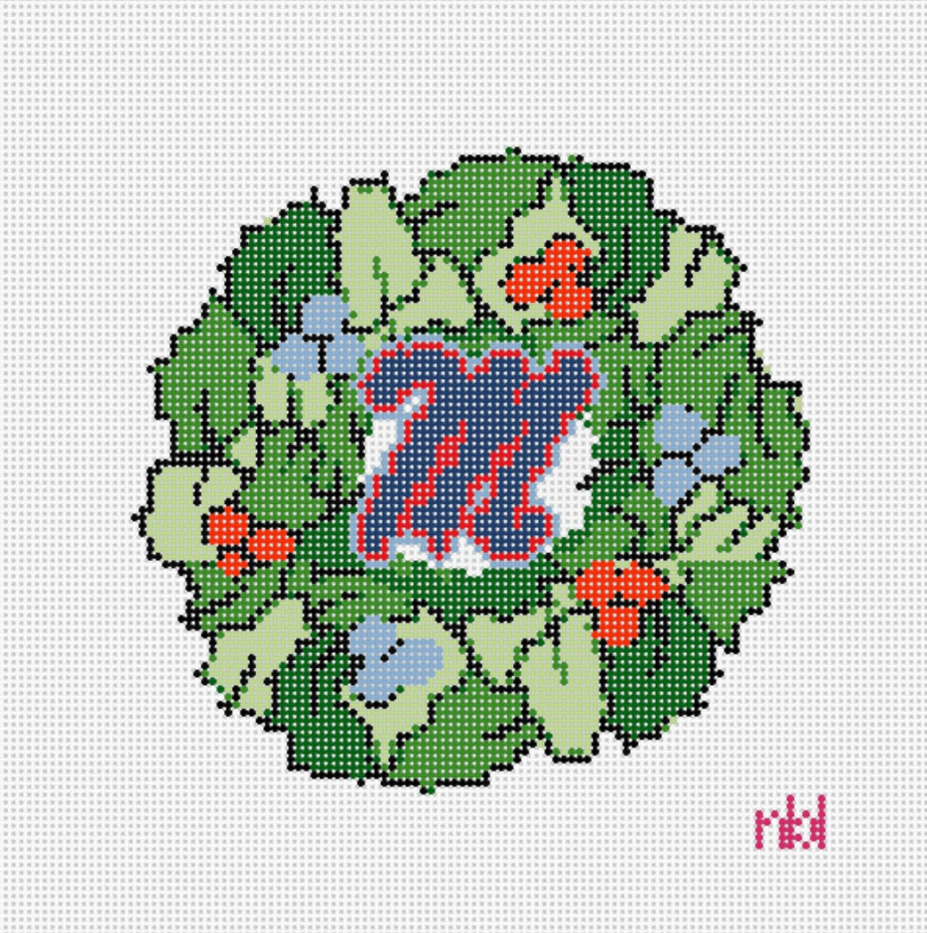 Ole Miss Wreath - Needlepoint by Laura