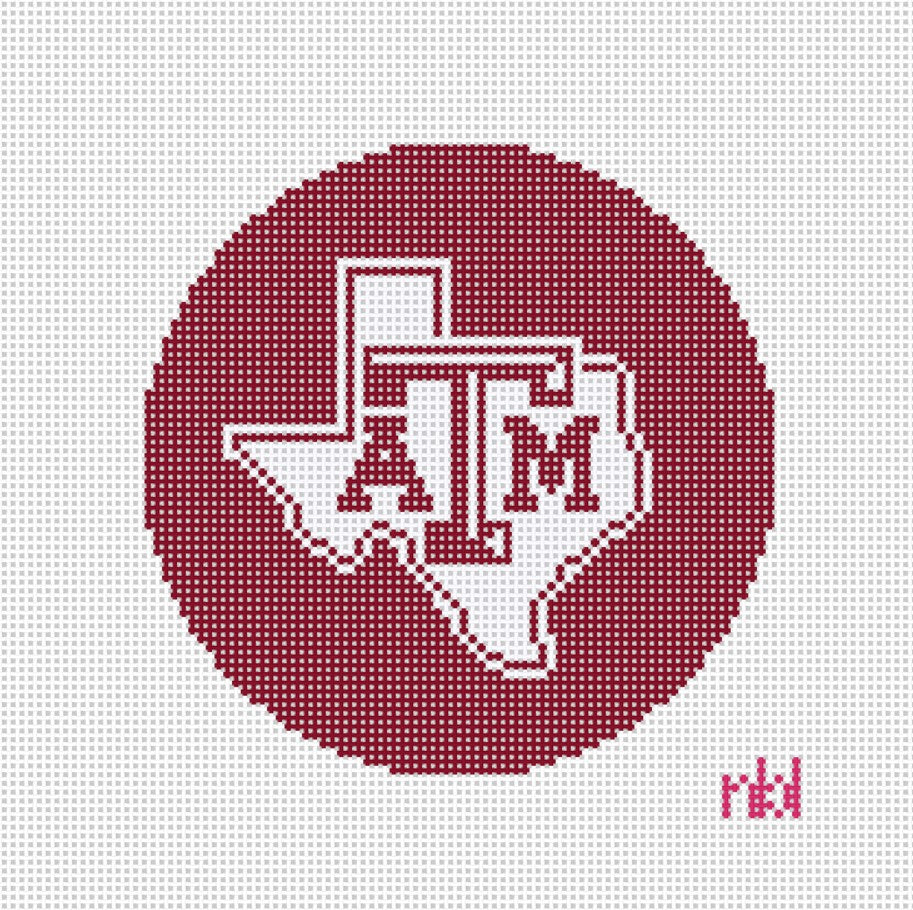 Texas A and M Round Needlepoint Canvas - Needlepoint by Laura