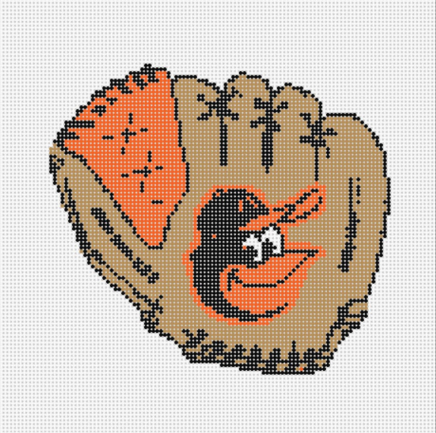 Baseball Glove with Team Logo - Needlepoint by Laura