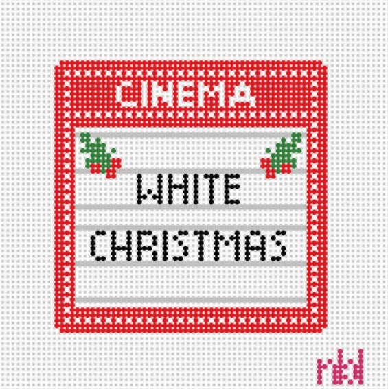 Christmas Movie Marquee 4 inch square - Needlepoint by Laura