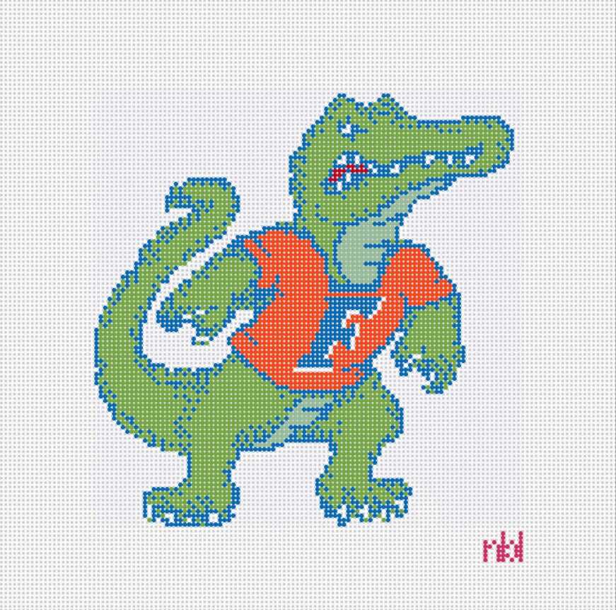 Florida Standing Gator Mascot 6 by 6 - Needlepoint by Laura