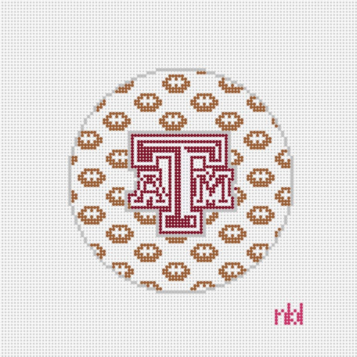 Texas A and M Football Round Needlepoint Canvas - Needlepoint by Laura