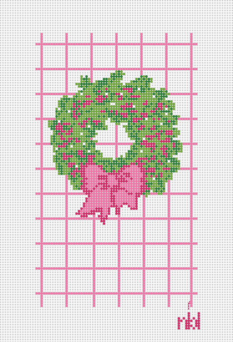 Pink Windowpane Wreath Mini Flag Kit - Needlepoint by Laura