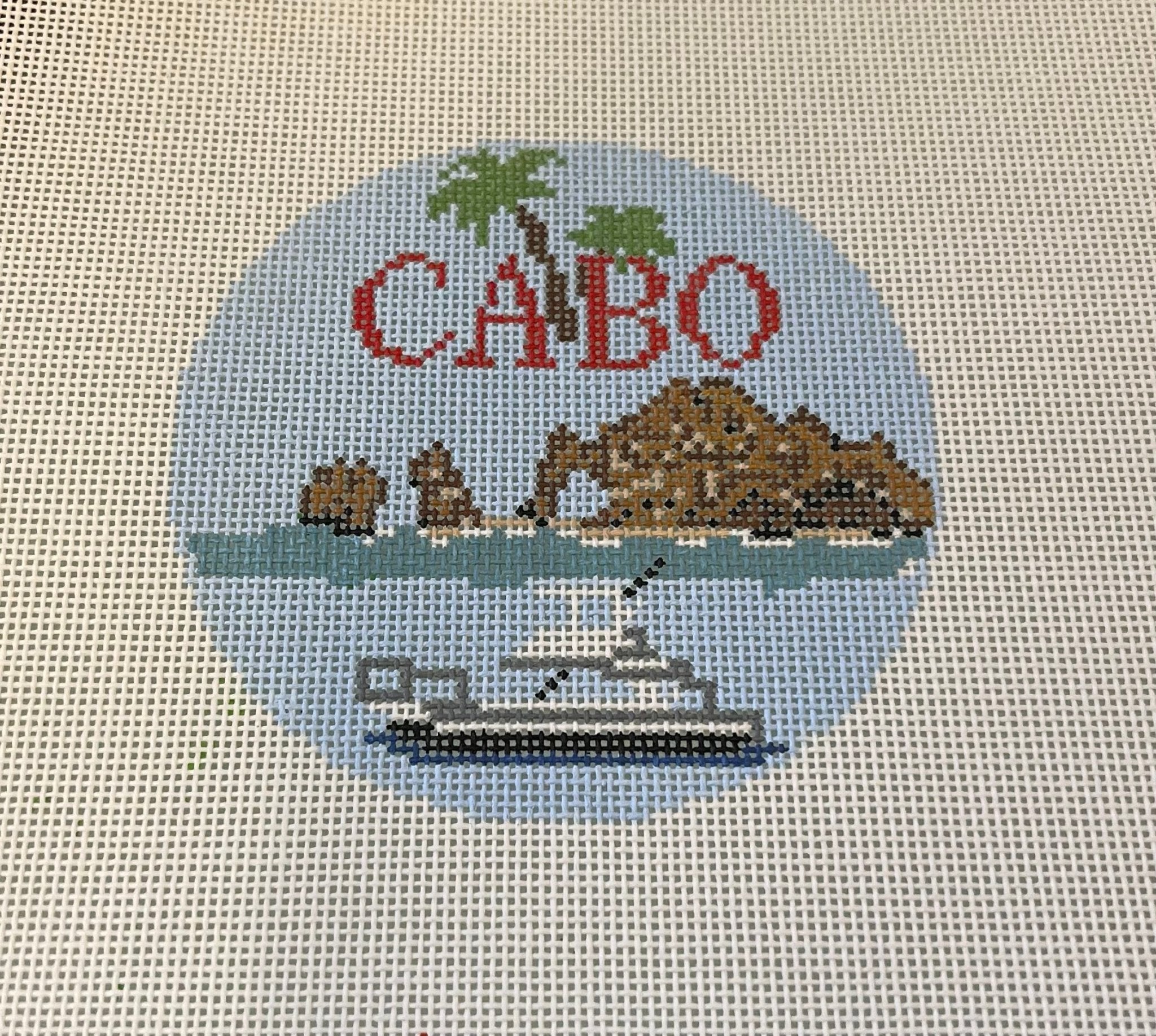 CABO Canvas with boat - Needlepoint by Laura