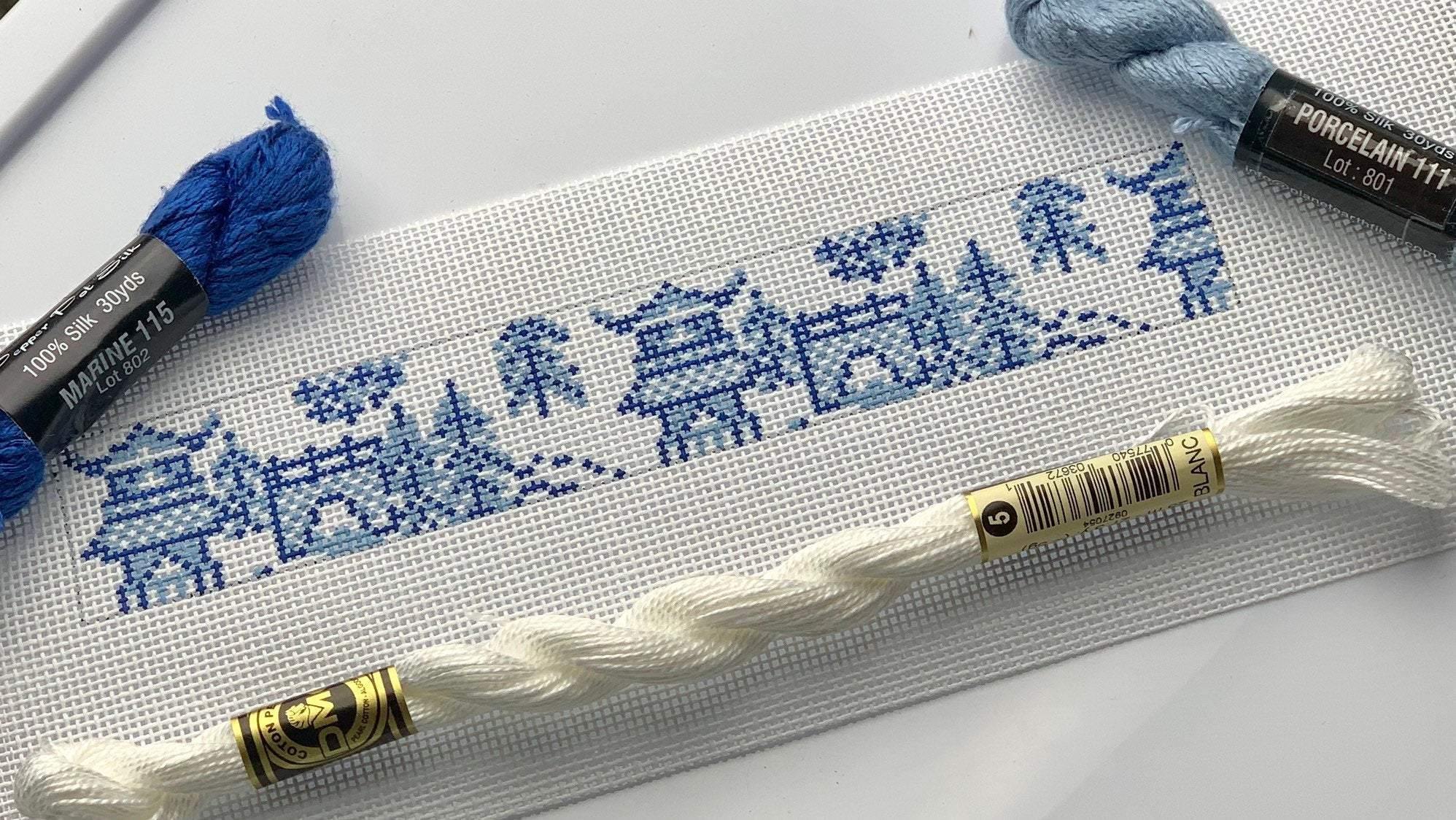 Chinoiserie key fob canvas - Needlepoint by Laura