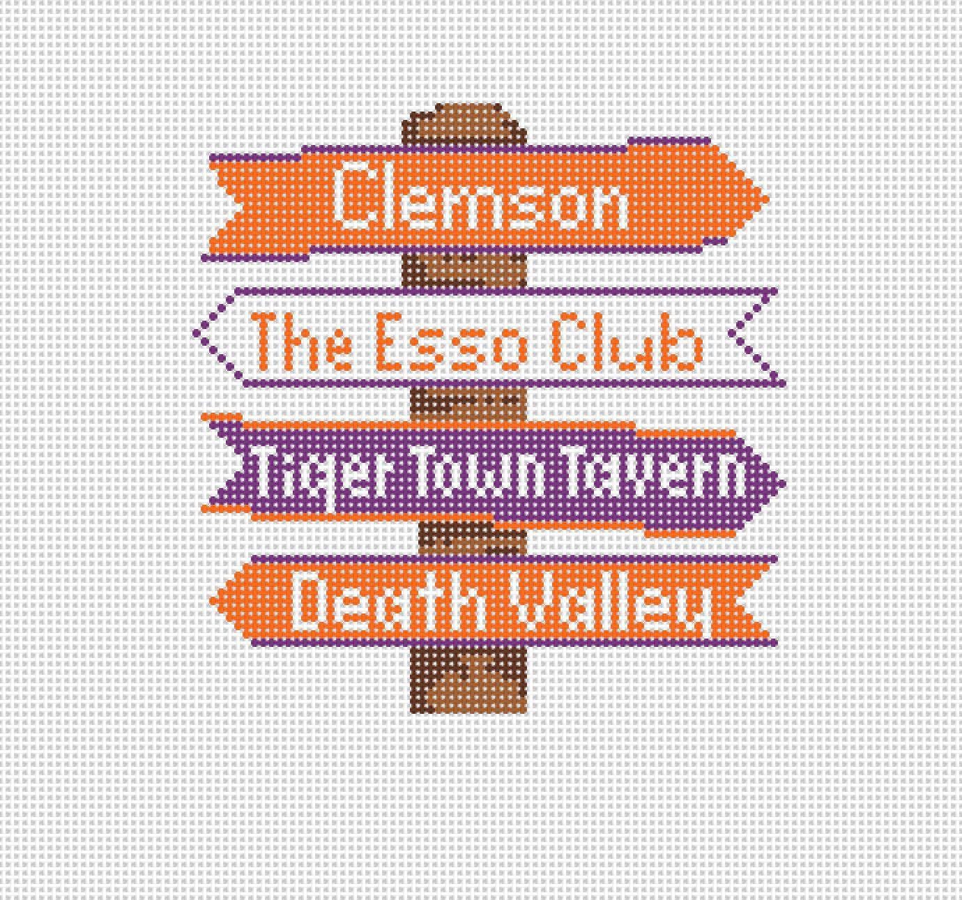 Clemson College Icon Destination Sign - Needlepoint by Laura