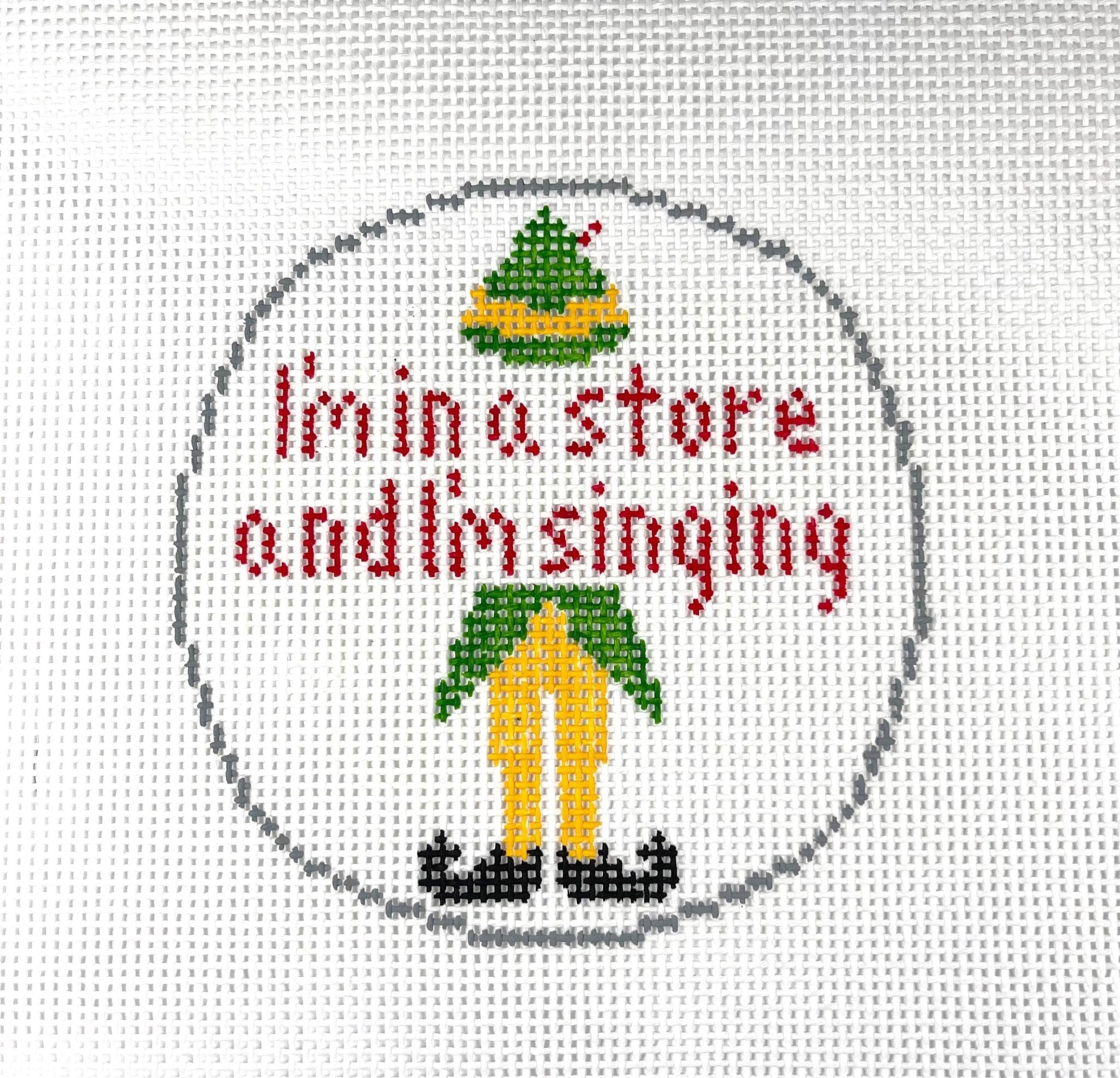 Elf Needlepoint Canvas I'm in a store and I'm singing - Needlepoint by Laura