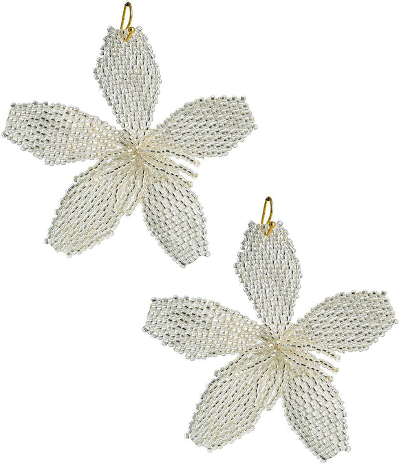 Gwen - Fabric Beaded Hook Back Flower Earrings