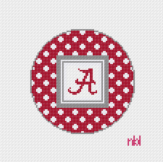 Alabama Polka Dot Round with Square Center - Needlepoint by Laura