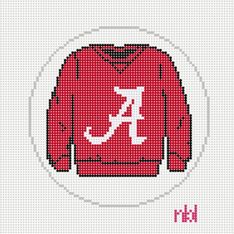 Alabama Sweatshirt Needlepoint Canvas in a 4 inch round - Needlepoint by Laura