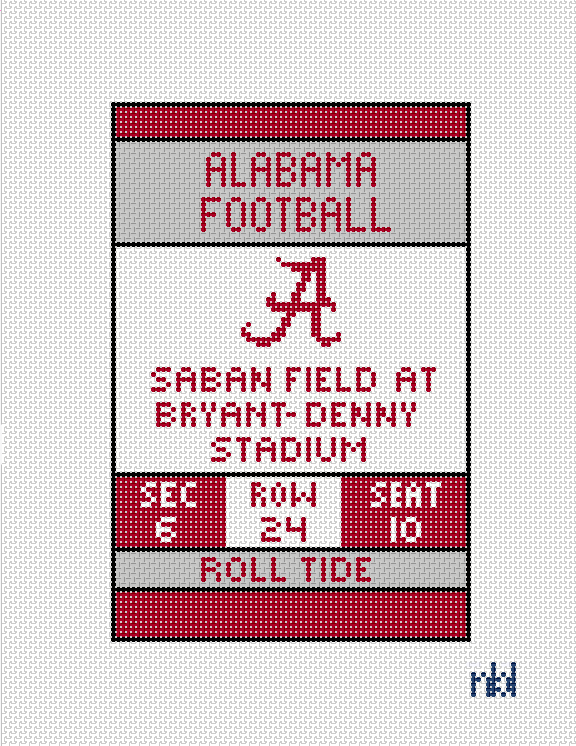 Alabama Football Ticket 4x6 on 18 mesh
