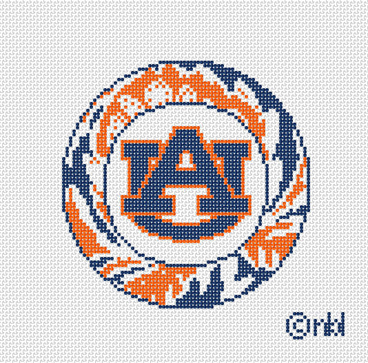 Auburn Tigers Artichoke Round Needlepoint Canvas, 4 in., 18 Mesh