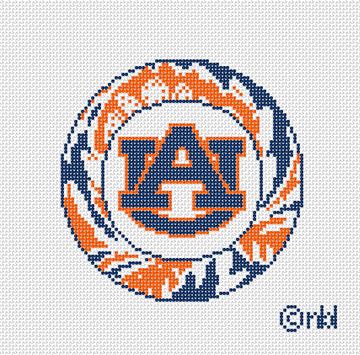 Auburn Tigers Artichoke Round Needlepoint Canvas, 4 in., 18 Mesh