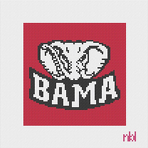 ALABAMA ELEPHANT 4 by 4 INCH SQUARE - Needlepoint by Laura