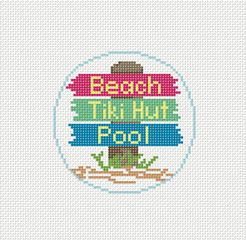 Beach Signs round needlepoint canvas - Needlepoint by Laura