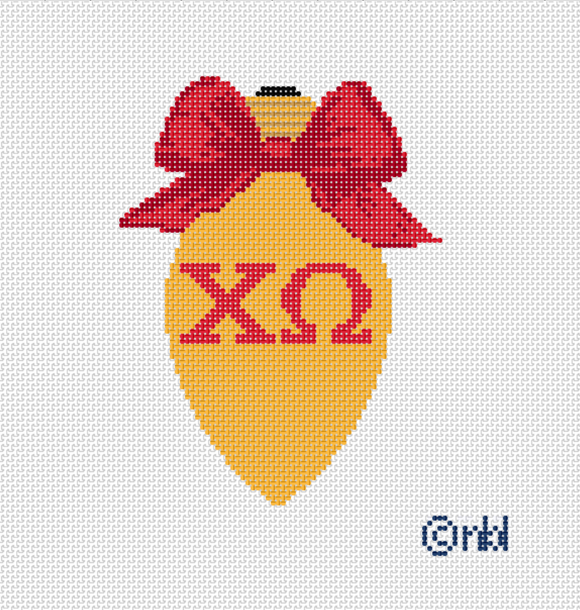 Chi Omega Christmas Bow Light Bulb 18 Mesh Needlepoint Canvas, 3x5