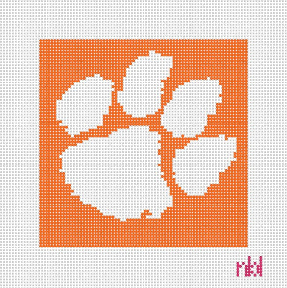 Clemson Paw 4 Inch Square Needlepoint By Laura clemson-paw-4-inch-square-needlepoint-by-laura