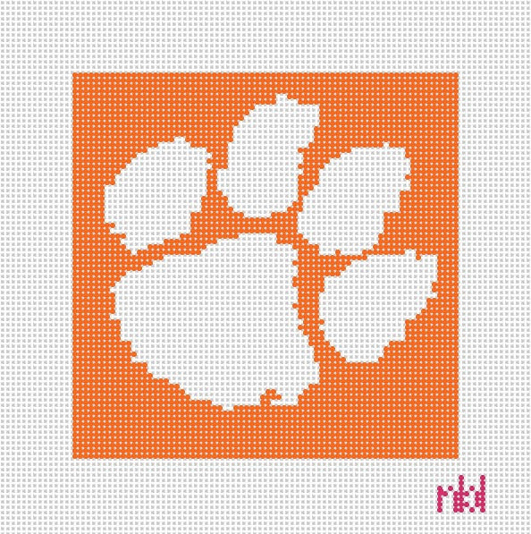 Clemson Paw 4 inch square - Needlepoint by Laura