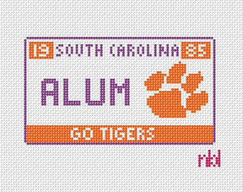 Clemson License Plate - Needlepoint by Laura