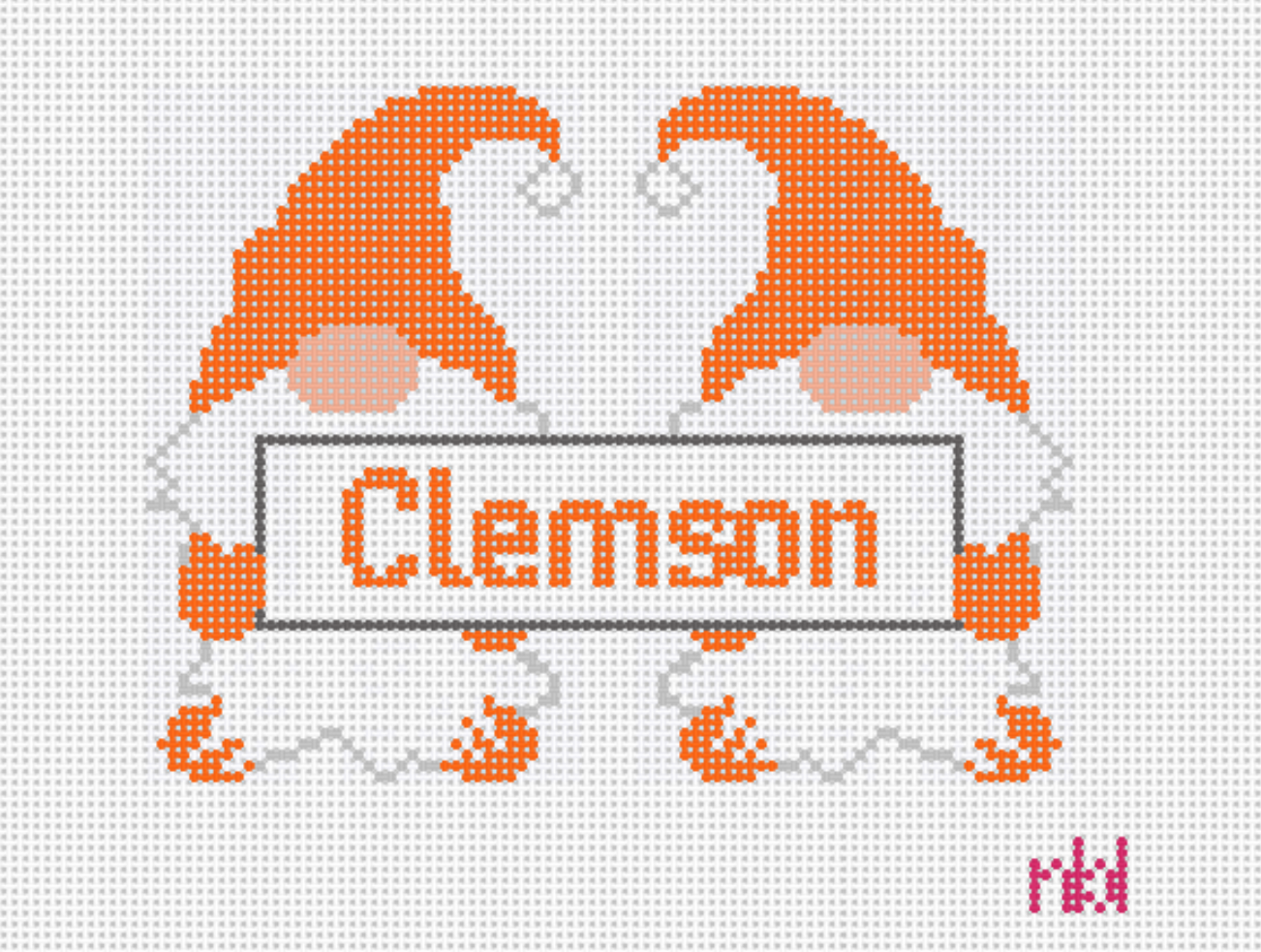 Clemson Gnome Twins - Needlepoint by Laura