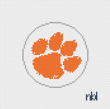 Clemson logo round white- 13 mesh