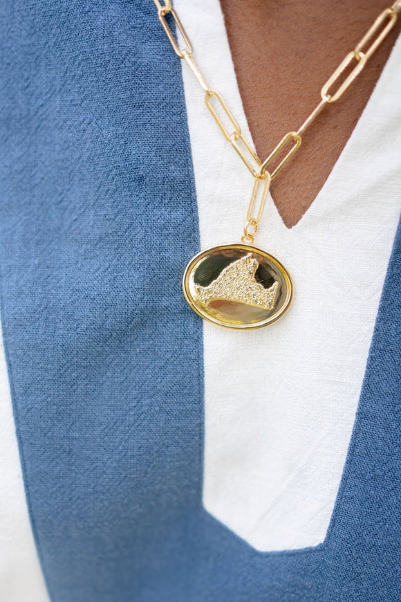 Map - Beach Tag Charm Necklace – 18k Gold Plated