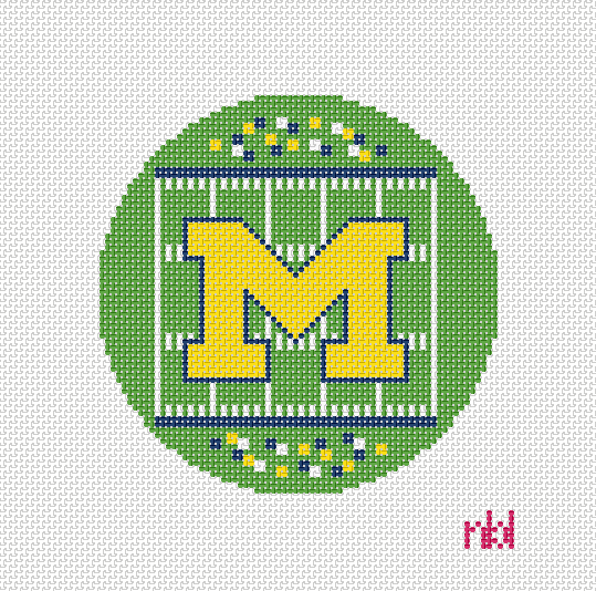 Michigan Football Field Round Canvas - Needlepoint by Laura