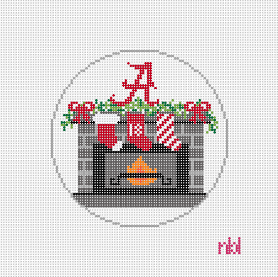 Alabama Fireplace with Stockings - Needlepoint by Laura