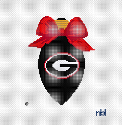 Georgia Bulldogs Christmas Bow Light Bulb 18 Mesh Needlepoint Canvas, 3x5