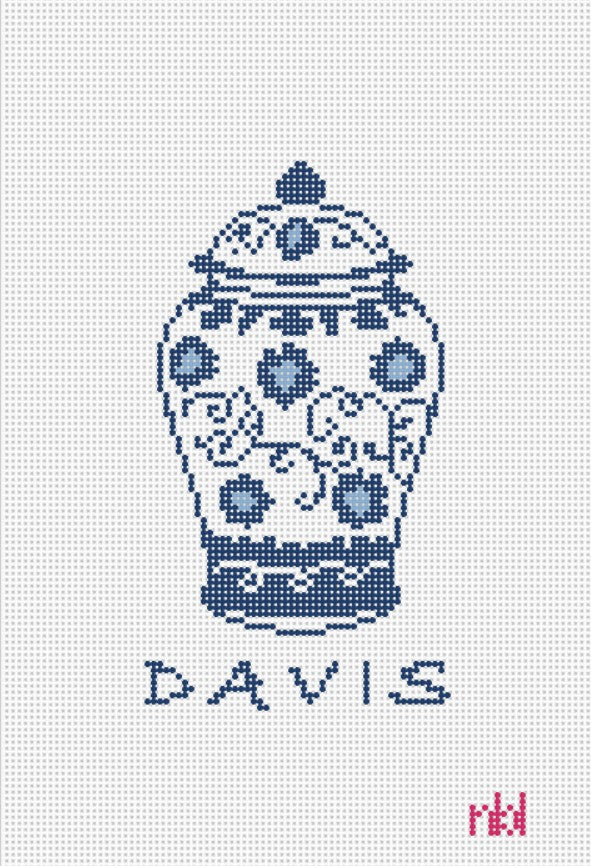 Ginger Jar with Name Mini Flag Kit - Needlepoint by Laura