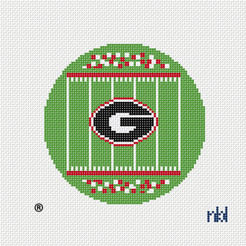 Georgia Bulldogs Football Field Round 18 Mesh Needlepoint Canvas, 4" Diameter