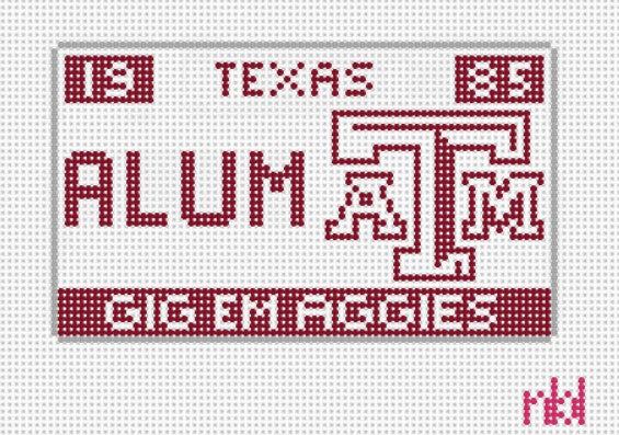 Texas A and M License Plate - Needlepoint by Laura