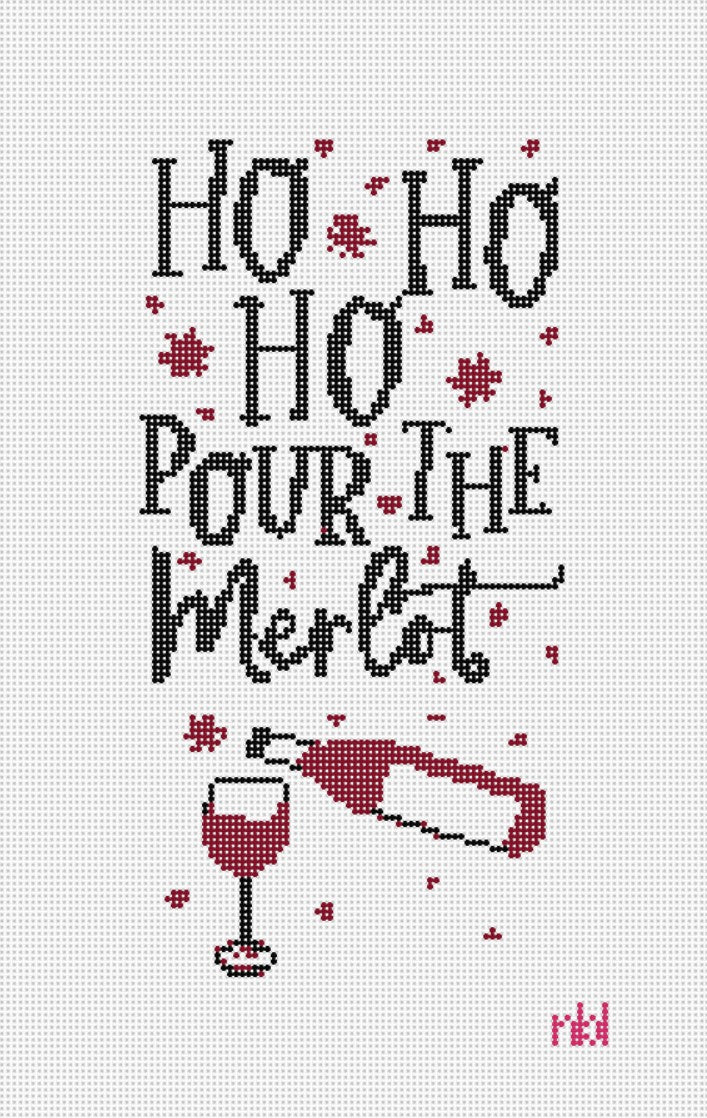 Ho Ho Ho Pour the Merlot Mini Flag Kit - Needlepoint by Laura