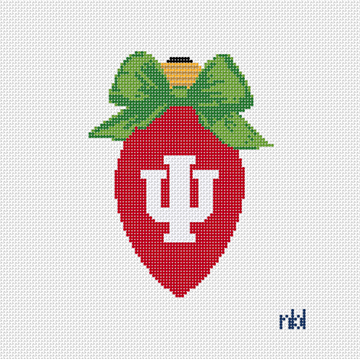 Indiana Hoosiers Green Christmas Bow Light Bulb Needlepoint Canvas, 3 x 5 in., 18 Mesh