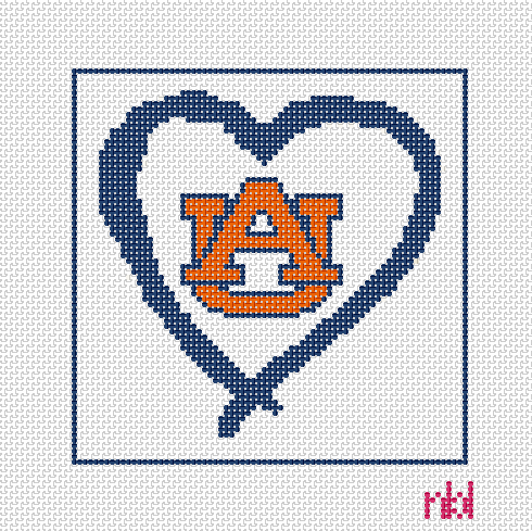 Auburn 4 inch square heart - Needlepoint by Laura