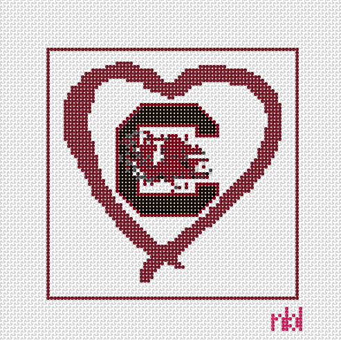South Carolina 4 inch square heart 18 mesh - Needlepoint by Laura
