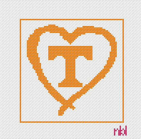 Tennessee 4 inch square heart 18 mesh - Needlepoint by Laura