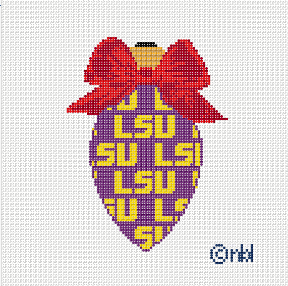 LSU On Repeat Bow Light Bulb 18 Mesh Needlepoint Canvas, 3x4.75