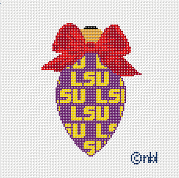 LSU On Repeat Bow Light Bulb 18 Mesh Needlepoint Canvas, 3x4.75