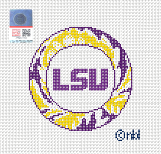 LSU Tigers Artichoke Round Needlepoint Canvas, 4 in., 18 Mesh