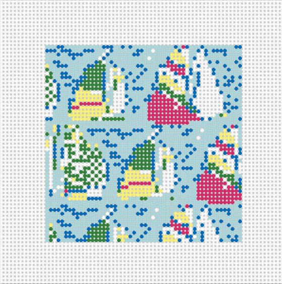 Sailboats 4 inch square on 13 mesh - Needlepoint by Laura
