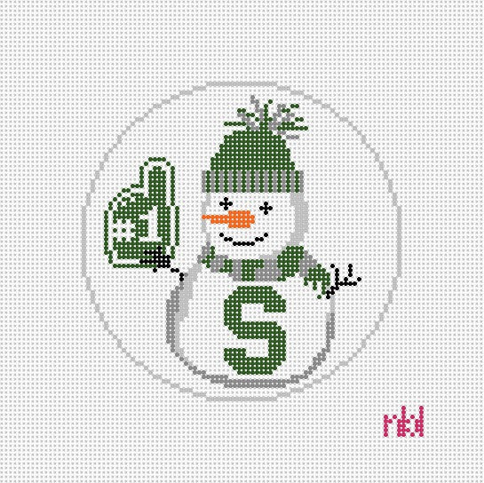 Michigan State Snowman 4 inch round - Needlepoint by Laura