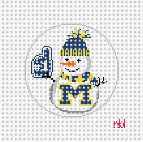 Michigan Snowman 4 inch round - Needlepoint by Laura