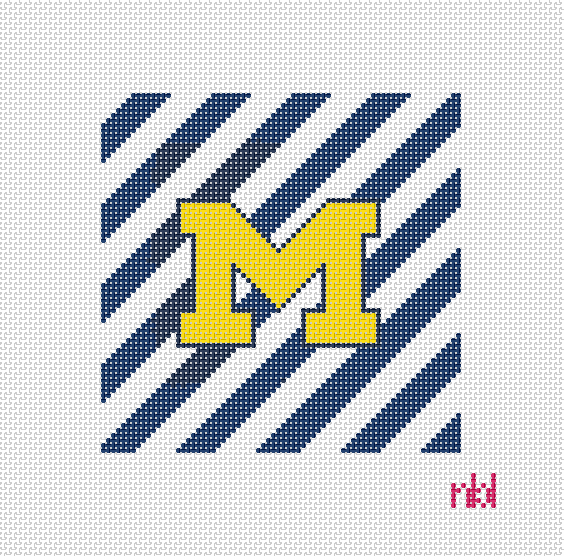 Michigan 4 inch striped square - Needlepoint by Laura